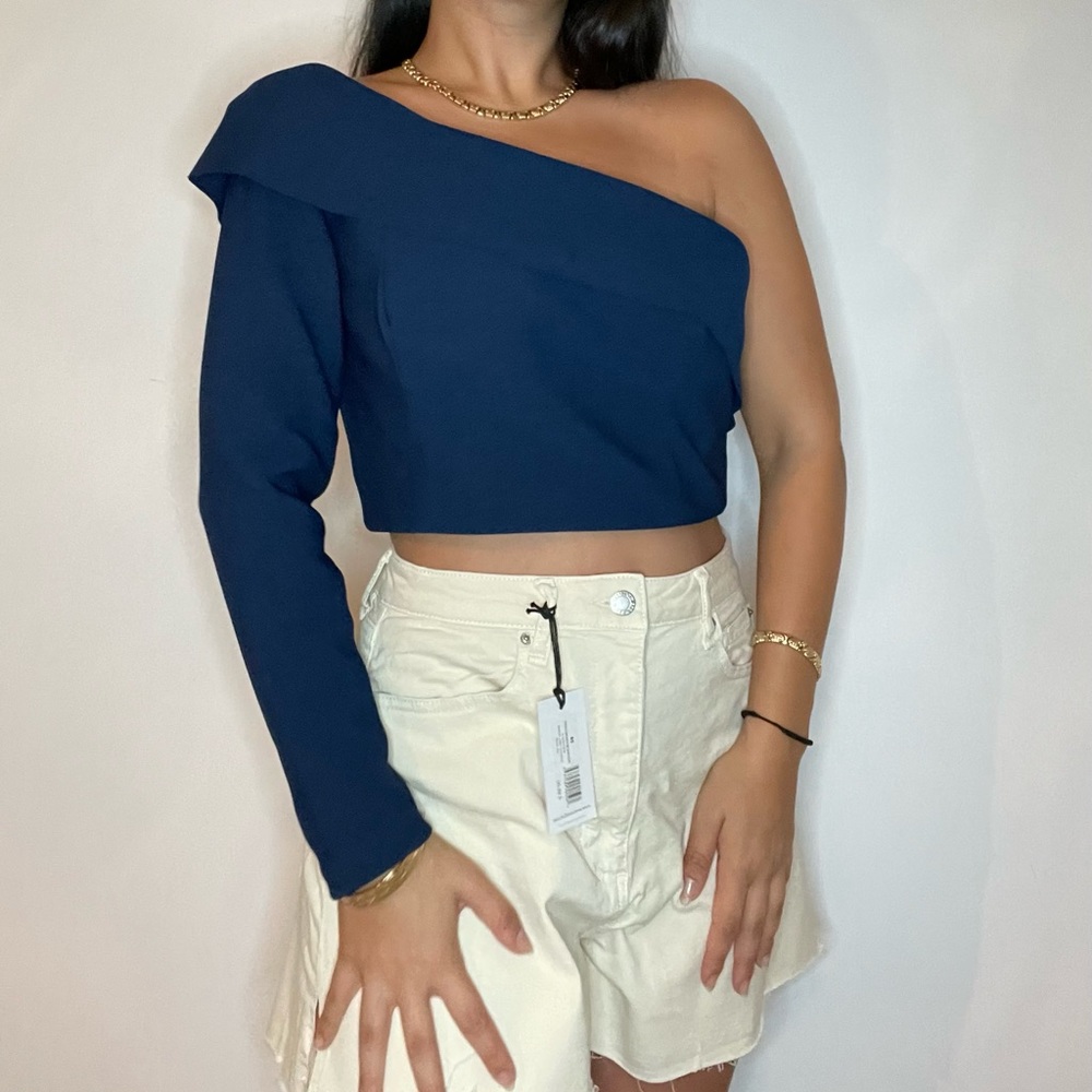 Navy One Shoulder Top